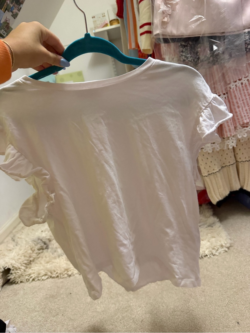 Zara White Short Sleeve Ruffle-Cuff Tee